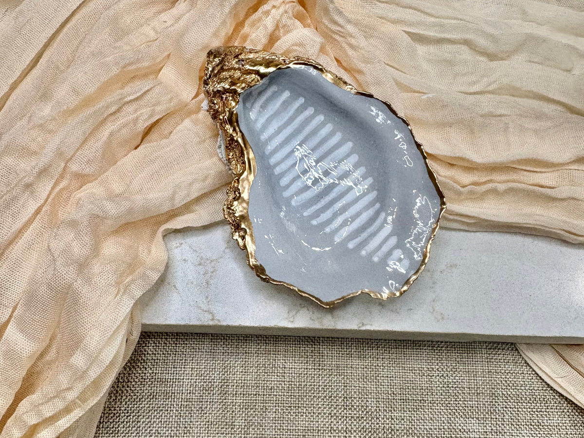 Diamond Dash Gray | Oyster Shell Dice & Trinket Dish
