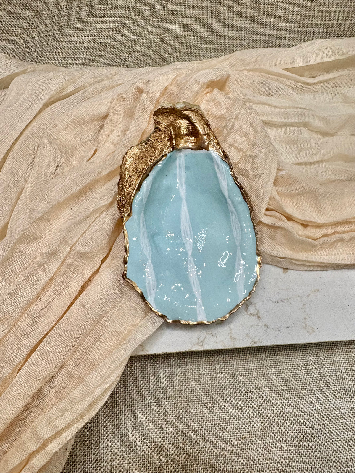 Pinstripe Seafoam | Oyster Shell Dice Dish