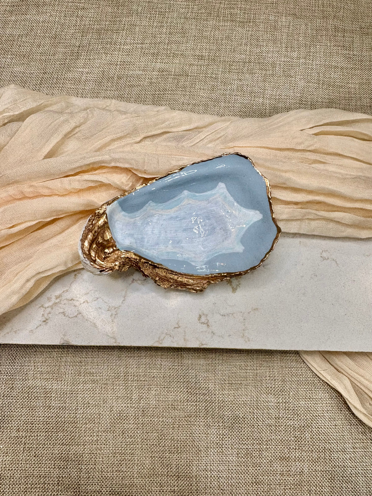 Coastal Cameo Blue | Oyster Shell Dice & Trinket Dish