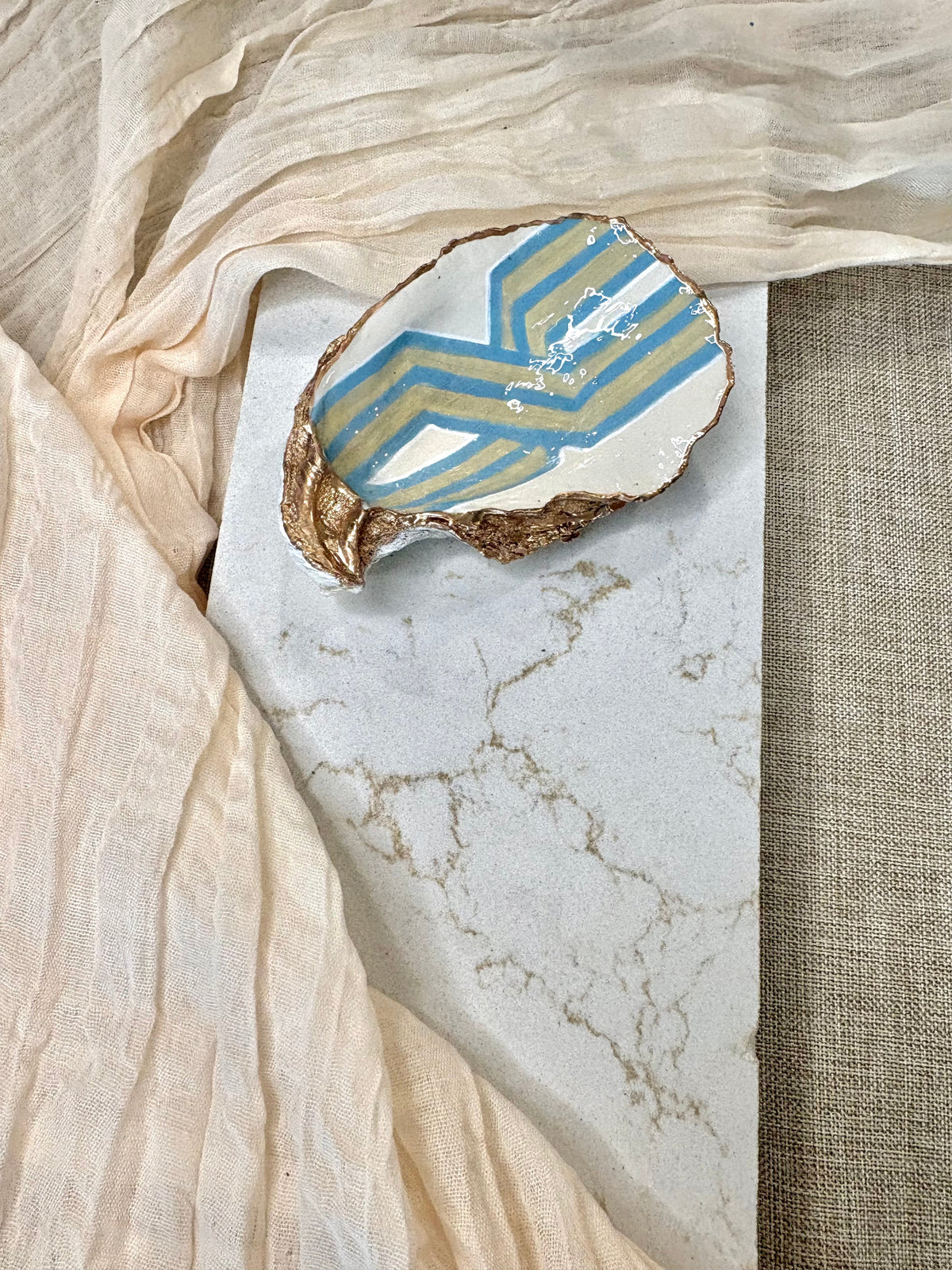 Tidal Stripe Blue | Oyster Shell Dice & Trinket Dish