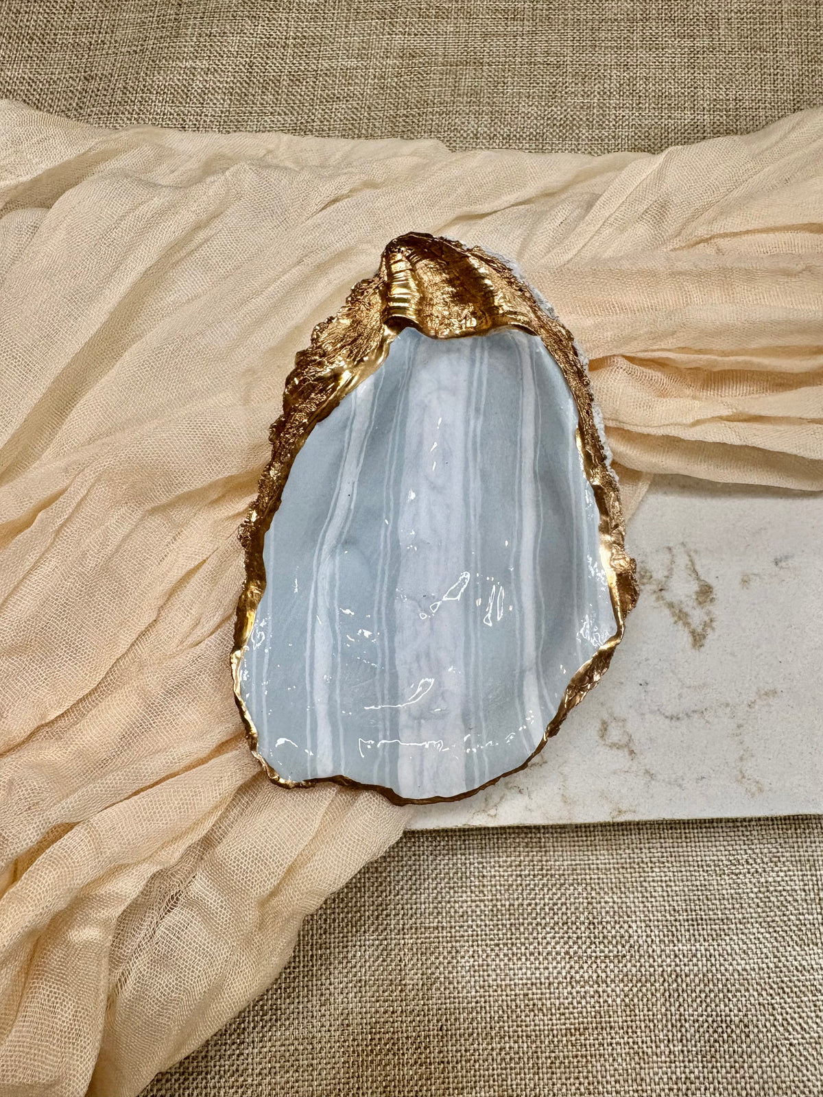 Linen Stripe Mist | Oyster Shell Dice & Trinket Dish