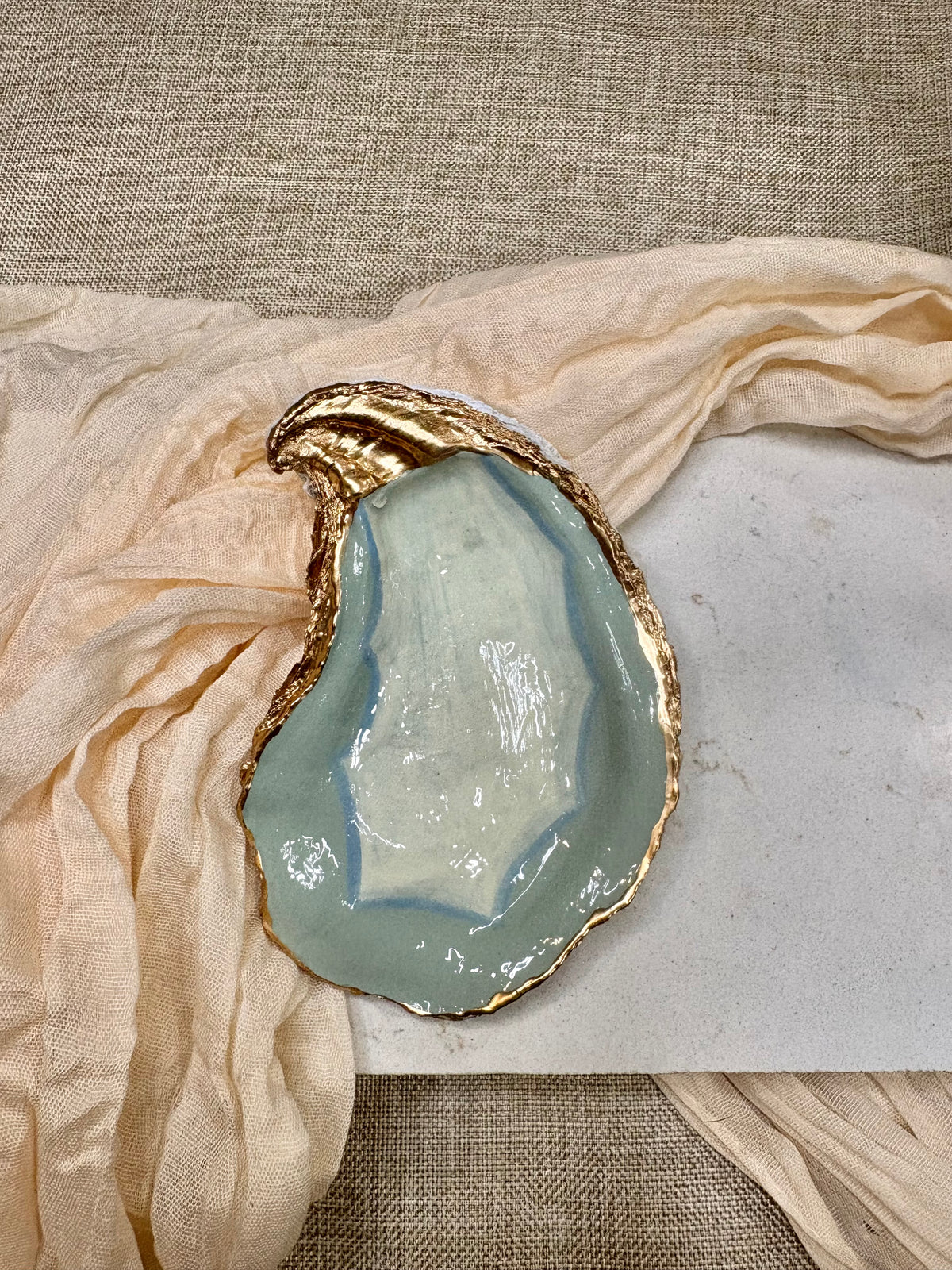 Coastal Cameo Sage | Oyster Shell Dice & Trinket Dish