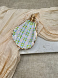 Coastal Plaid Blue & Lime | Oyster Shell Dice Dish